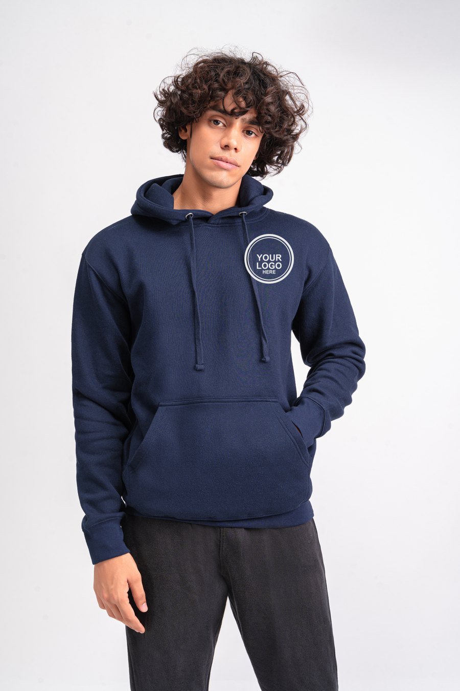 Printed team hoodie with a sample logo on the left chest